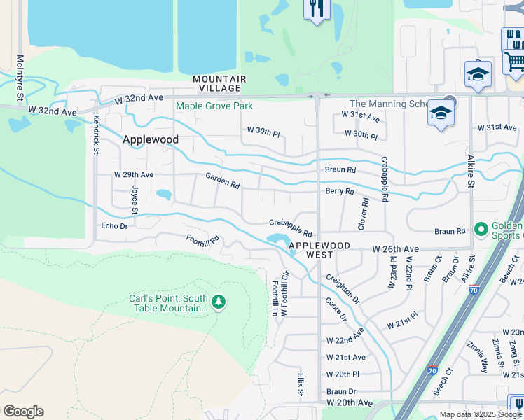 map of restaurants, bars, coffee shops, grocery stores, and more near 14325 Crabapple Road in Golden