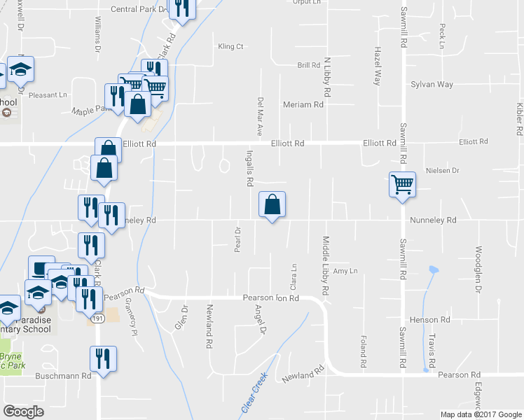 map of restaurants, bars, coffee shops, grocery stores, and more near 5771 Kenglo Drive in Paradise