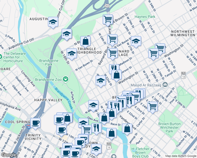 map of restaurants, bars, coffee shops, grocery stores, and more near 2009 North Jefferson Street in Wilmington
