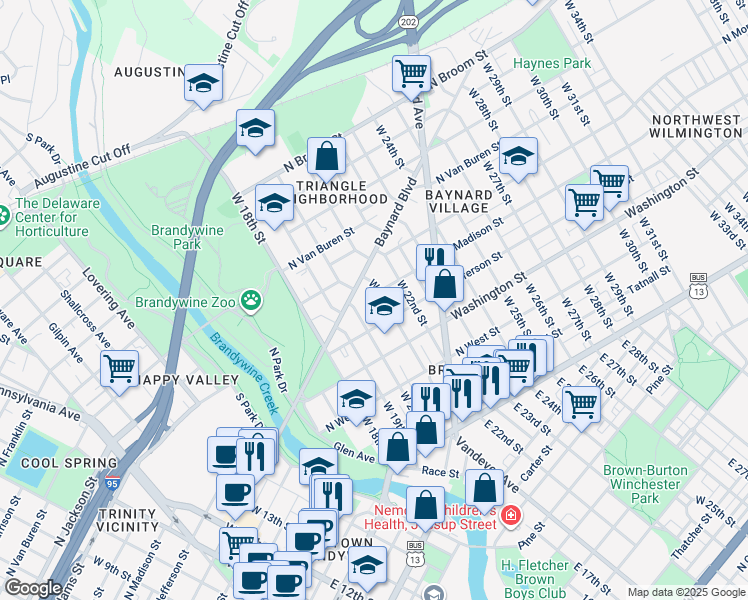 map of restaurants, bars, coffee shops, grocery stores, and more near 2009 North Jefferson Street in Wilmington