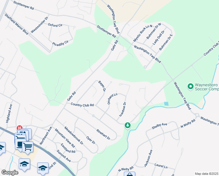 map of restaurants, bars, coffee shops, grocery stores, and more near 11850 Catoctin Drive in Waynesboro