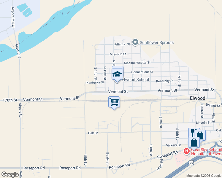 map of restaurants, bars, coffee shops, grocery stores, and more near 1201-1299 Vermont Street in Wathena