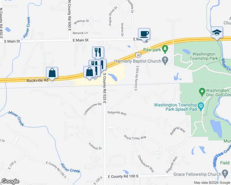 map of restaurants, bars, coffee shops, grocery stores, and more near 5335 Villa Court in Avon