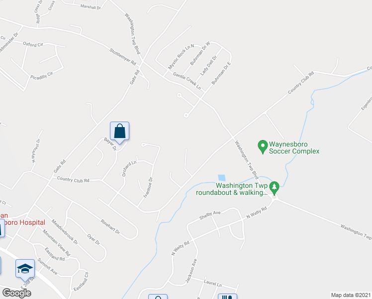 map of restaurants, bars, coffee shops, grocery stores, and more near 11669 Country Club Court in Waynesboro