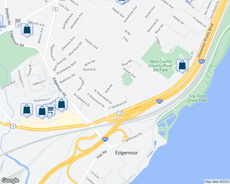 map of restaurants, bars, coffee shops, grocery stores, and more near 15 South Rodney Drive in Wilmington