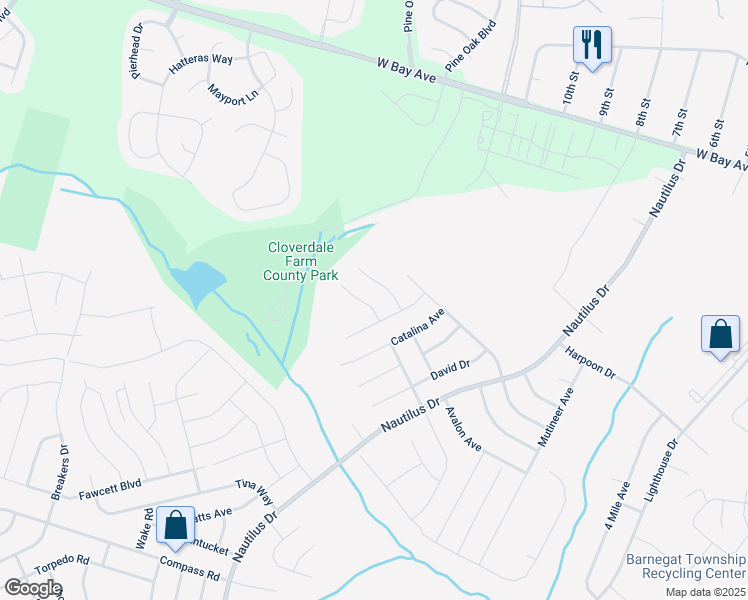 map of restaurants, bars, coffee shops, grocery stores, and more near 6 Hopper Avenue in Barnegat Township