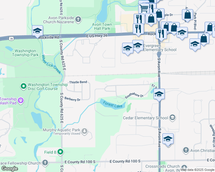 map of restaurants, bars, coffee shops, grocery stores, and more near 2725 51 South in Avon