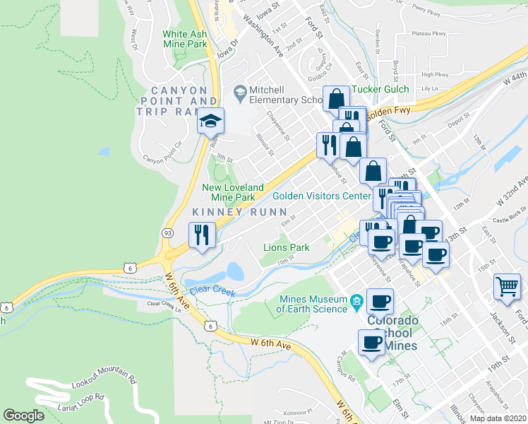 map of restaurants, bars, coffee shops, grocery stores, and more near 1380 8th Street in Golden