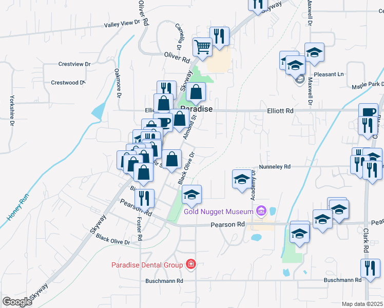 map of restaurants, bars, coffee shops, grocery stores, and more near 5769 Black Olive Drive in Paradise