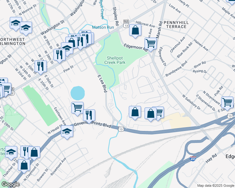 map of restaurants, bars, coffee shops, grocery stores, and more near 2 Colony Boulevard in Wilmington