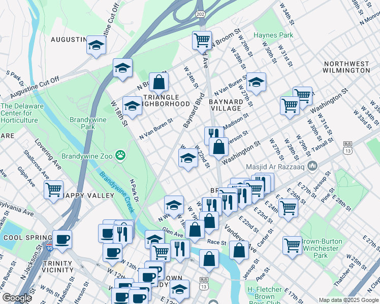 map of restaurants, bars, coffee shops, grocery stores, and more near 2009 North Jefferson Street in Wilmington