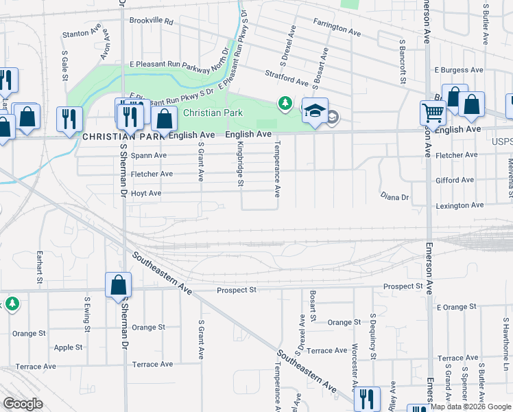 map of restaurants, bars, coffee shops, grocery stores, and more near 4316 Lexington Avenue in Indianapolis