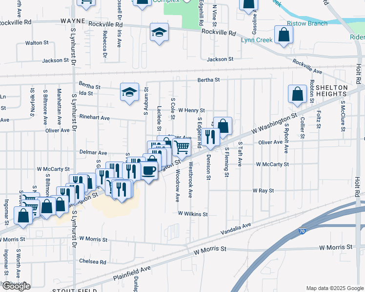 map of restaurants, bars, coffee shops, grocery stores, and more near 618 Woodrow Avenue in Indianapolis