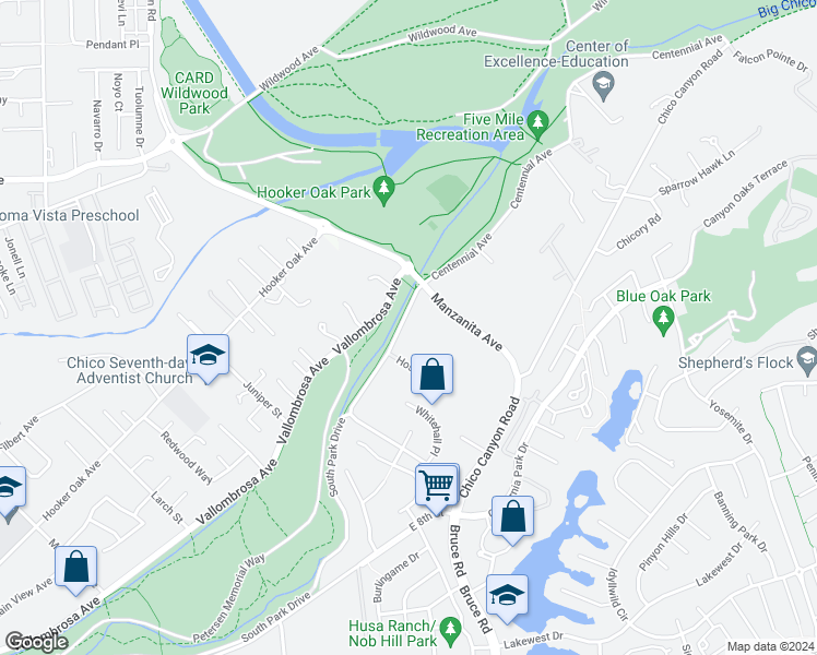 map of restaurants, bars, coffee shops, grocery stores, and more near 212 Centennial Avenue in Chico