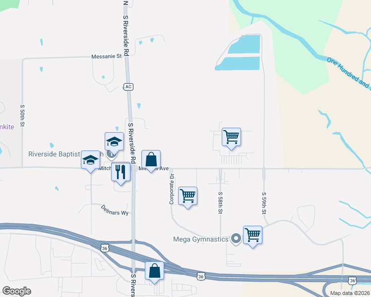 map of restaurants, bars, coffee shops, grocery stores, and more near 5703 Mitchell Avenue in Saint Joseph