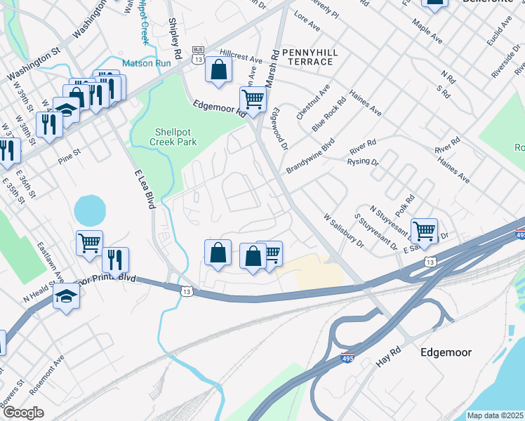 map of restaurants, bars, coffee shops, grocery stores, and more near 200 Clifton Park Circle in Wilmington