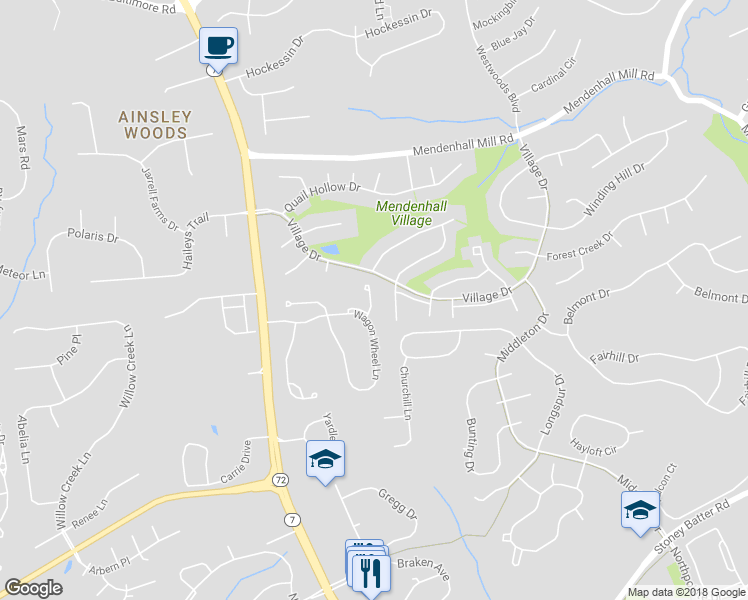 map of restaurants, bars, coffee shops, grocery stores, and more near 420 Scarecrow Court in Hockessin