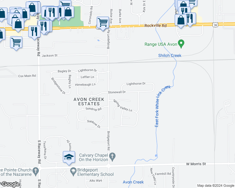 map of restaurants, bars, coffee shops, grocery stores, and more near 8707 Stonewall Drive in Indianapolis