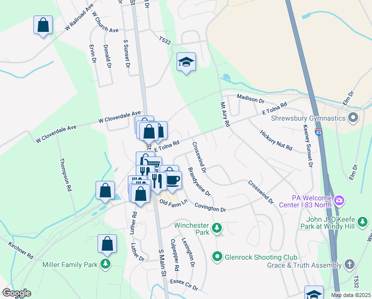 map of restaurants, bars, coffee shops, grocery stores, and more near 6 Covington Drive in Shrewsbury