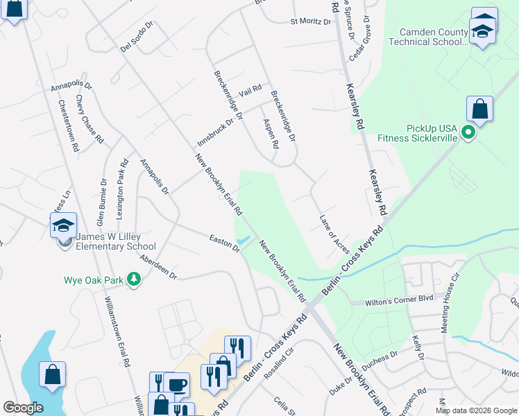 map of restaurants, bars, coffee shops, grocery stores, and more near 1014 New Brooklyn Erial Road in Sicklerville