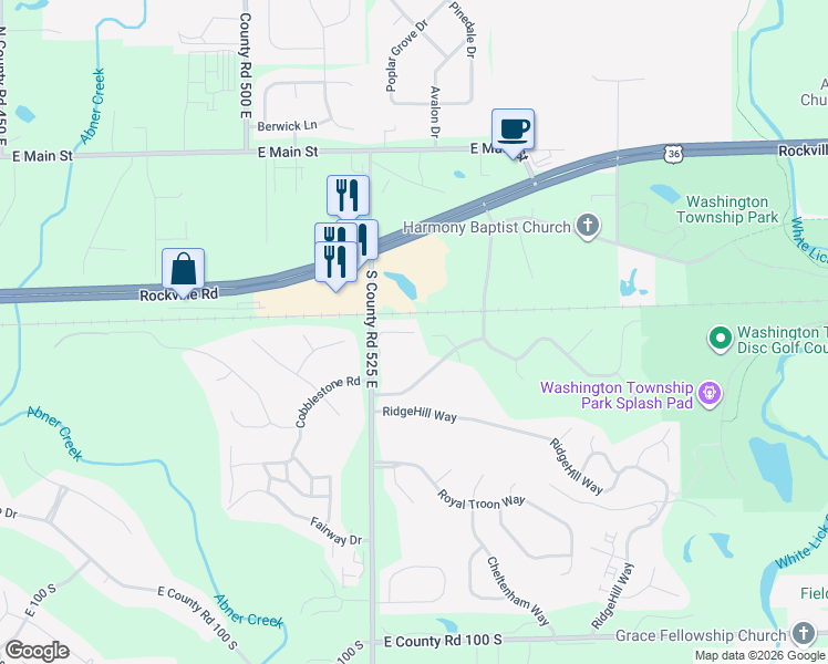 map of restaurants, bars, coffee shops, grocery stores, and more near 7882 Villa Court in Avon