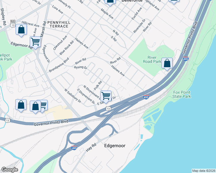 map of restaurants, bars, coffee shops, grocery stores, and more near 1 Paynter Drive in Wilmington