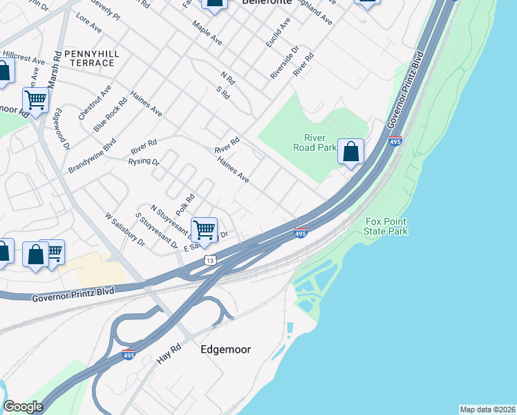 map of restaurants, bars, coffee shops, grocery stores, and more near 1222 Haines Avenue in Wilmington