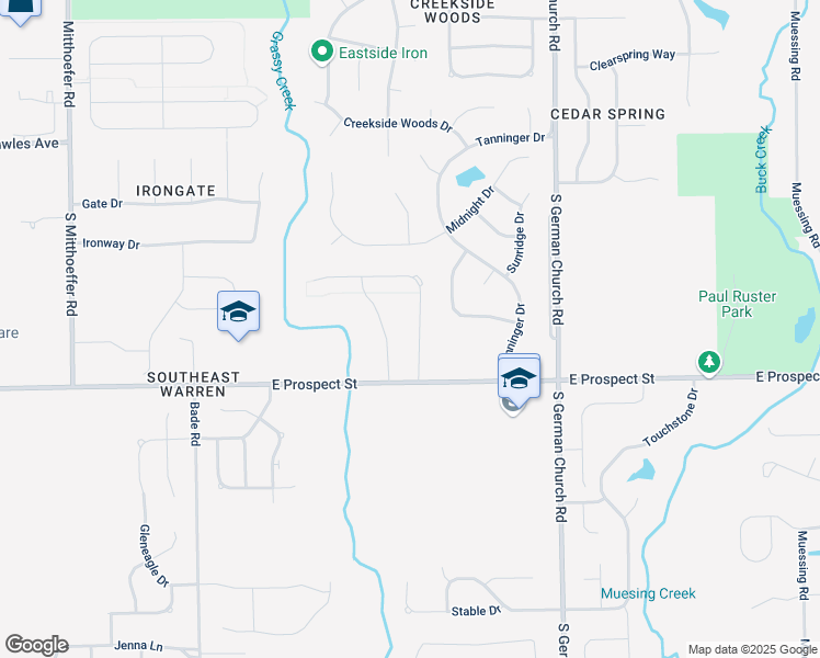 map of restaurants, bars, coffee shops, grocery stores, and more near 10602 Prospect Street in Indianapolis
