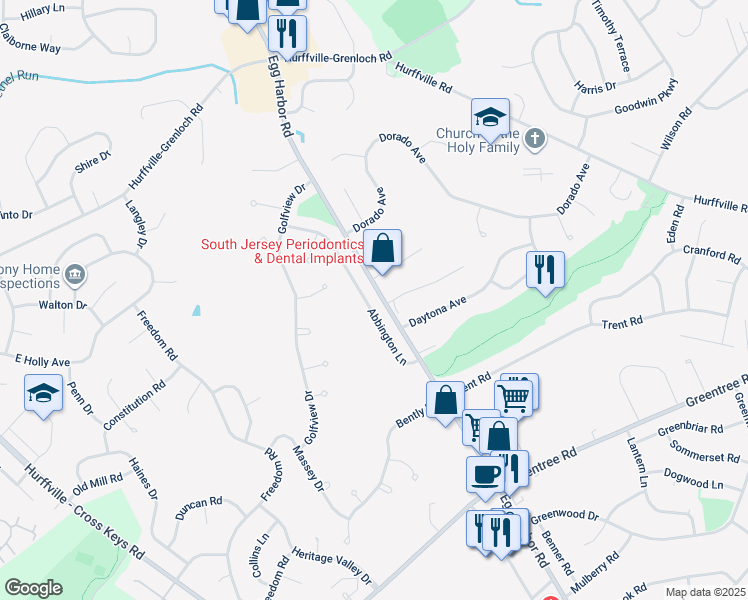 map of restaurants, bars, coffee shops, grocery stores, and more near 39 Abbington Lane in Washington Township