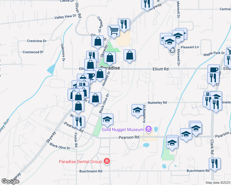 map of restaurants, bars, coffee shops, grocery stores, and more near 772 Willow Street in Paradise