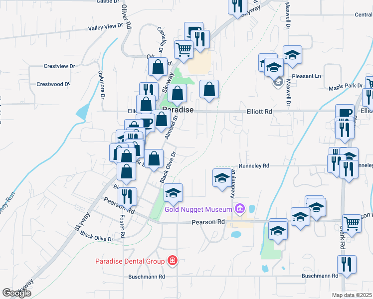 map of restaurants, bars, coffee shops, grocery stores, and more near 772 Willow Street in Paradise