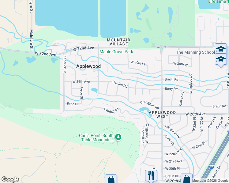 map of restaurants, bars, coffee shops, grocery stores, and more near 2780 Howell Road in Golden