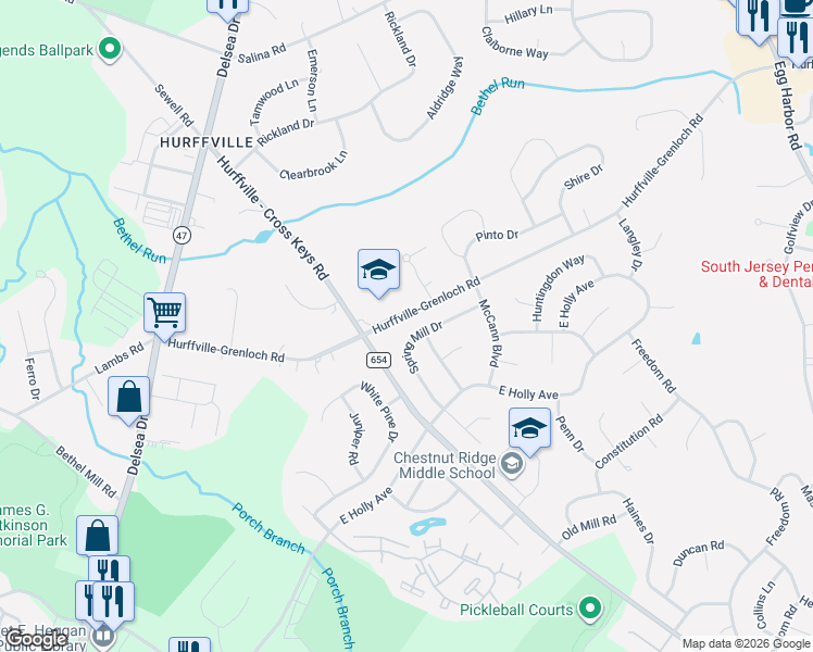 map of restaurants, bars, coffee shops, grocery stores, and more near 210 Hurffville Grenloch Road in Washington Township
