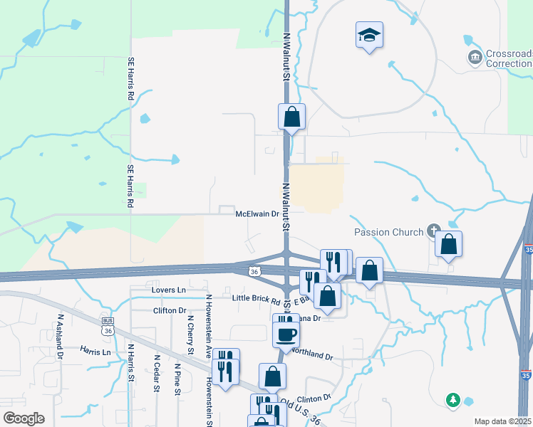 map of restaurants, bars, coffee shops, grocery stores, and more near 307 McElwain Drive in Cameron