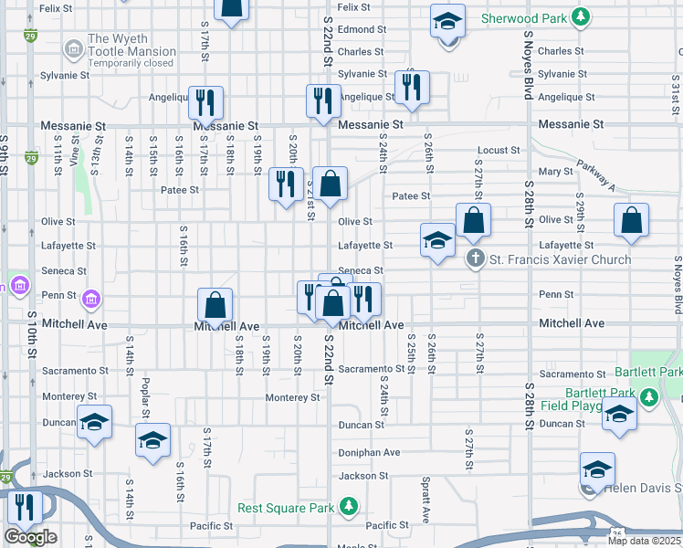map of restaurants, bars, coffee shops, grocery stores, and more near 2229 Seneca Street in Saint Joseph