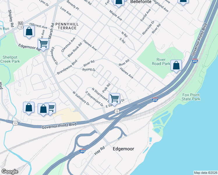 map of restaurants, bars, coffee shops, grocery stores, and more near 51 South Cannon Drive in Wilmington
