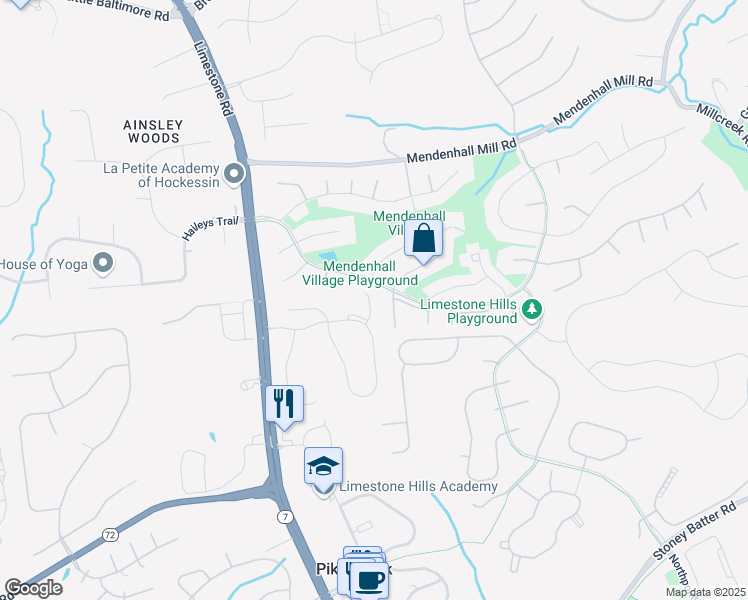 map of restaurants, bars, coffee shops, grocery stores, and more near 435 Scarecrow Court in Hockessin