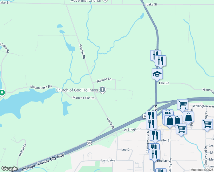 map of restaurants, bars, coffee shops, grocery stores, and more near 506 Mearns Lane in Macon