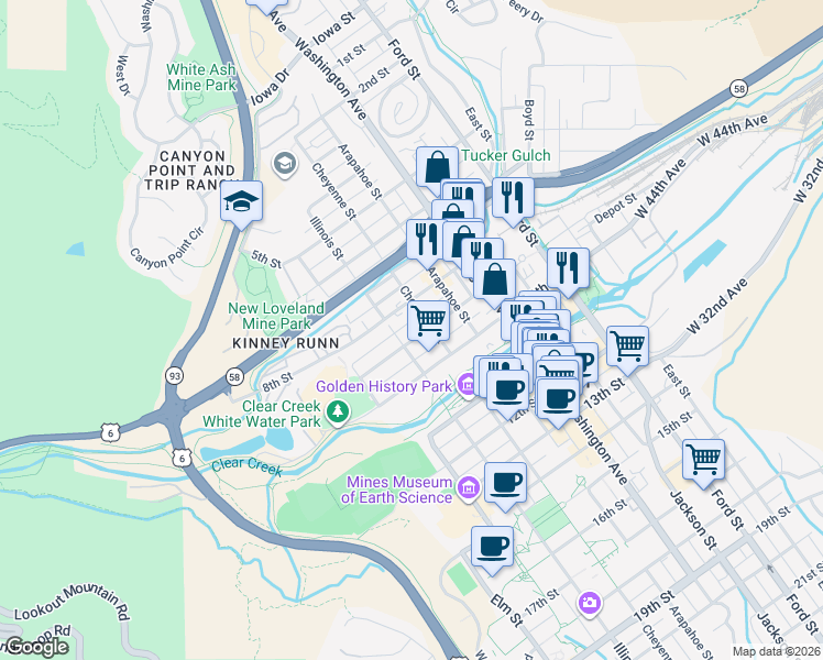 map of restaurants, bars, coffee shops, grocery stores, and more near 1010 9th Street in Golden