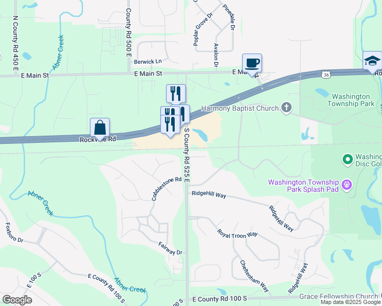 map of restaurants, bars, coffee shops, grocery stores, and more near 5272 Villa Court in Avon