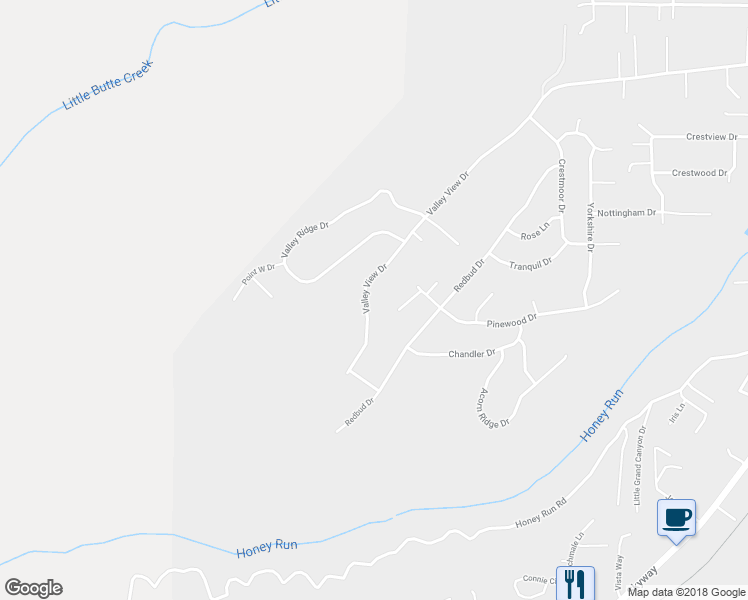 map of restaurants, bars, coffee shops, grocery stores, and more near 116 Valley View Drive in Paradise