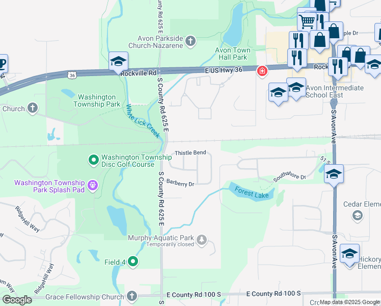 map of restaurants, bars, coffee shops, grocery stores, and more near 6283 Thistle Bend in Plainfield