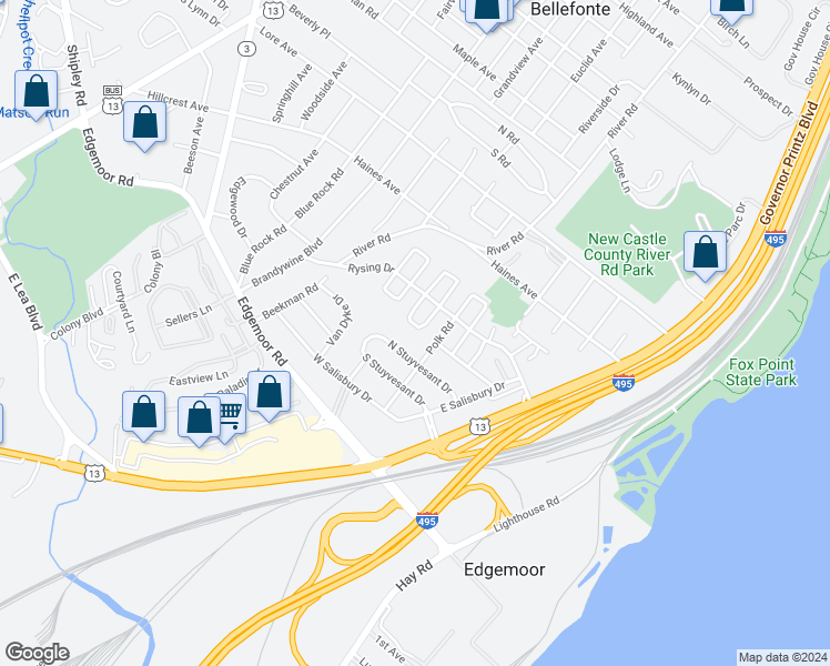 map of restaurants, bars, coffee shops, grocery stores, and more near 37 South Cannon Drive in Wilmington