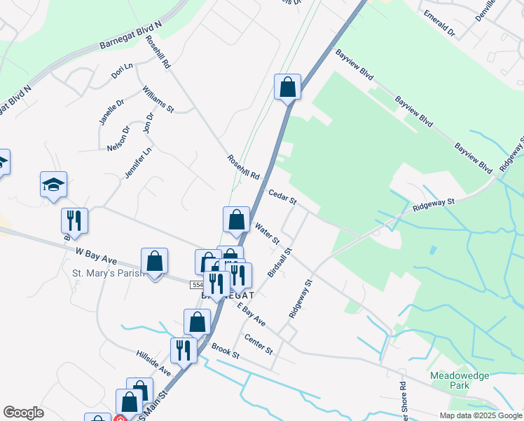 map of restaurants, bars, coffee shops, grocery stores, and more near 408 North Main Street in Barnegat Township