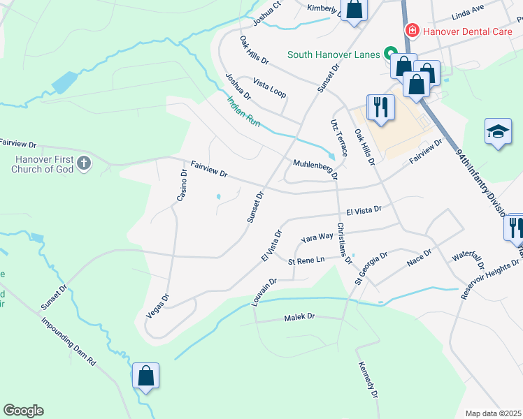 map of restaurants, bars, coffee shops, grocery stores, and more near 440 Sunset Drive in Hanover
