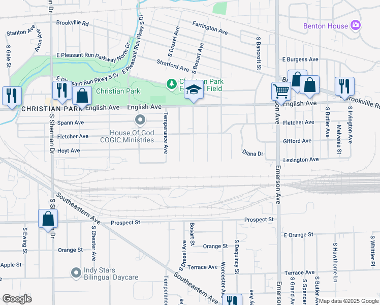 map of restaurants, bars, coffee shops, grocery stores, and more near 638 Dayton Avenue in Indianapolis