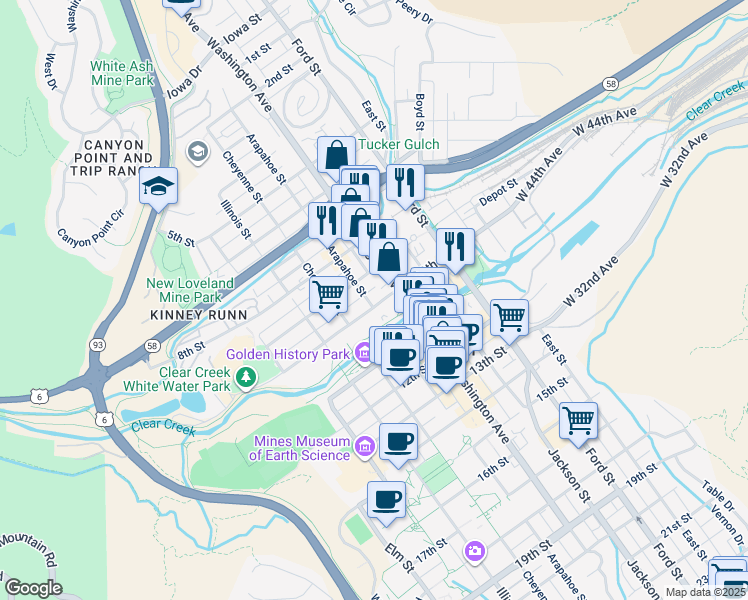 map of restaurants, bars, coffee shops, grocery stores, and more near in Golden