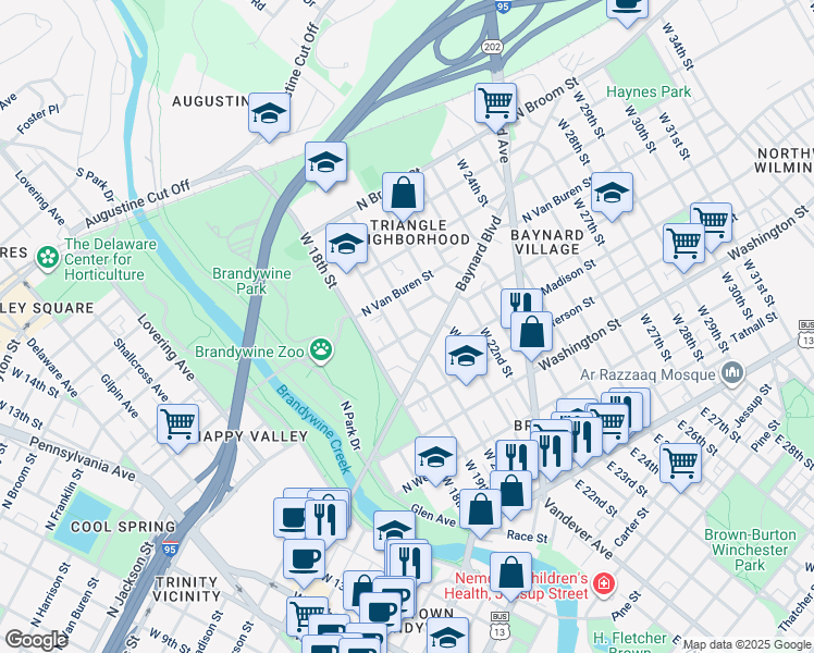 map of restaurants, bars, coffee shops, grocery stores, and more near 607 West 20th Street in Wilmington