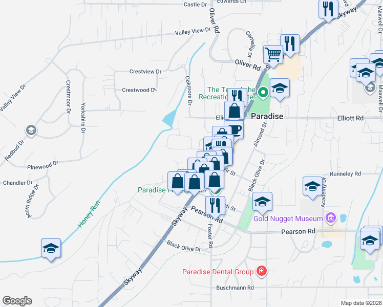 map of restaurants, bars, coffee shops, grocery stores, and more near 575 Boquest Boulevard in Paradise