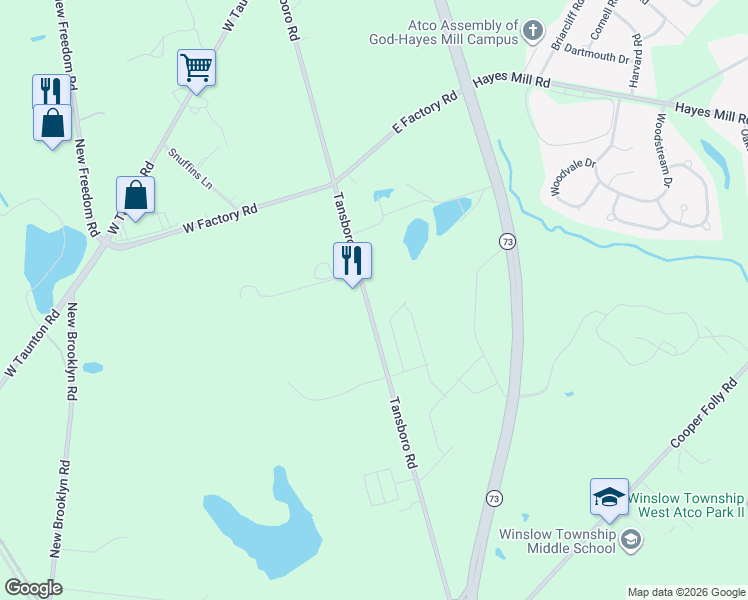 map of restaurants, bars, coffee shops, grocery stores, and more near 374 Tansboro Road in Berlin